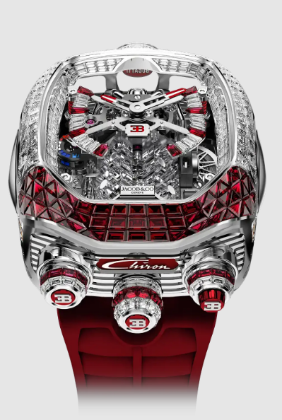 (image for) Jacob & Co bugatti chiron tourbillon baguette WHITE GOLD (DIAMONDS & RUBIES) Replica Watch BU800.30.AJ.UA.ABRUA
